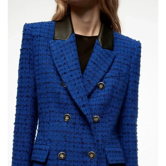 Zara Combination Faux Leather Textured Blazer - Picture 4 of 7